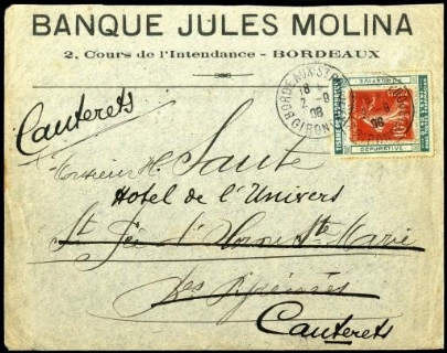 FRANCIA 1906 - 135: 10 c rosso su etichetta pubblicitaria "Tisane du Laboureur" su lettera pubblicitaria