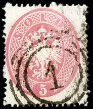 LOMBARDO VENETO 1863 - 38: 5s rosa, usato con l'annullo muto di Vienna