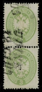 LOMBARDO VENETO 1863 - 37d: 3s verde, coppia verticale