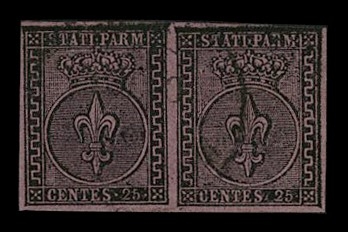 PARMA 1852 - 04: 25c violetto, coppia orizzontale