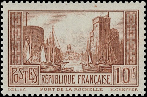 FRANCIA 1929 - 261A: 10f bruno arancio chiaro "Port de la Rochelle"