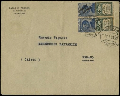 ITALIA REGNO 1924/25 - PUB5: Pubblicitari, 25c azzurro e verde "Coen" su busta