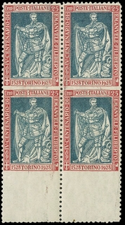 ITALIA REGNO 1928 - 227o: 25c carminio e verde BL4