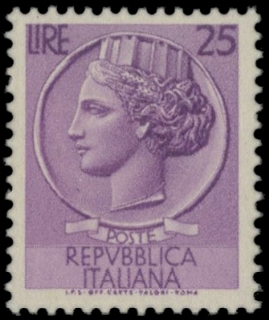 ITALIA 1955/61 - 769c: 25L violetto su carta non filigranata