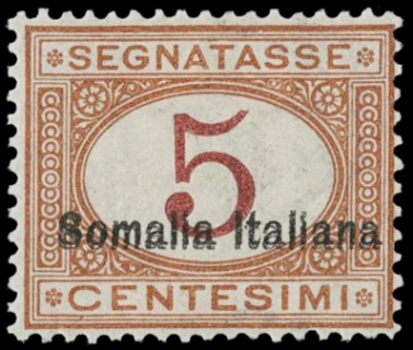 SOMALIA 1906 - T23: 5c arancio e carminio doppia soprastampa