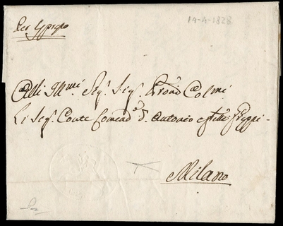 SARDEGNA 1820 - 05: Cavallini, emissione definitiva, 25c su foglio doppio con filigranato da Galliavola a Milano