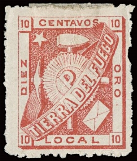 ARGENTINA - 1891 - 01: Terra del Fuoco, 10c rosso, esemplare nuovo TL + cartolina
