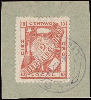 ARGENTINA - 1891 - 01: Terra del Fuoco, 10c rosso su frammento + cartolina