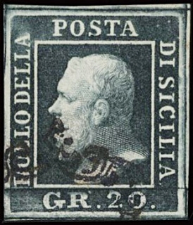 SICILIA 1859 - 13c: 20gr ardesia scuro annullato ferro di cavallo
