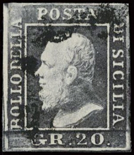 SICILIA 1859 - 13d: 20gr ardesia violaceo annullato