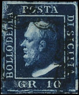 SICILIA 1859 - 12: 10gr azzurro cupo annullato
