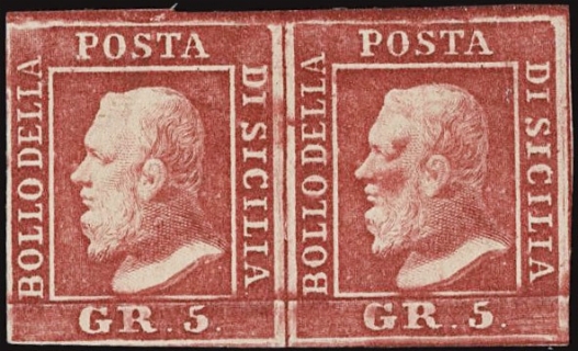 SICILIA 1859 - 09: 5gr rosa carminio coppia orizzontale